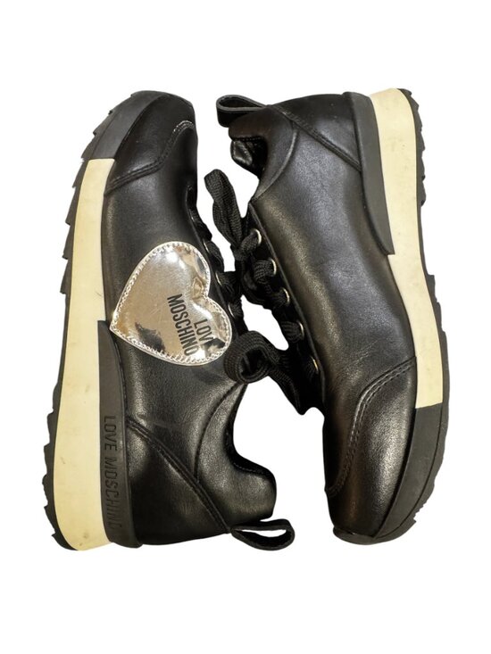 Love Moschino Shoes - Love Moschino Black Leather Heart Sneakers Size 35 Italy
